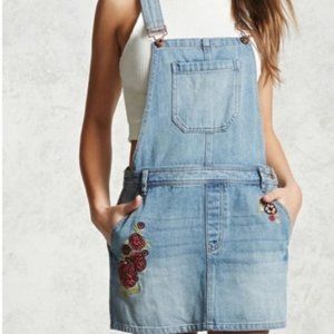 Forever 21 Embroidered Denim Overall Skirt Size M